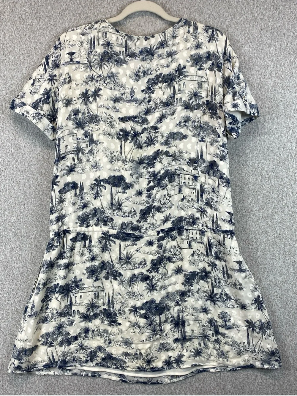Tory Burch Silk Tropical Print Shirt Dress Purple Size S Silk Blend Tied Waist